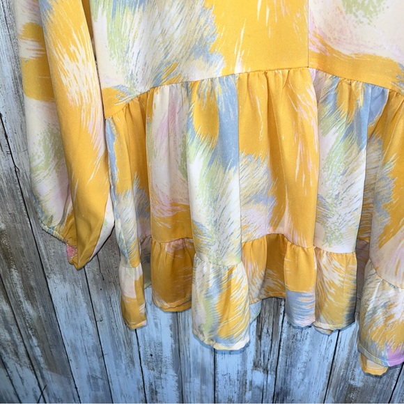Entro Yellow, Blue Tired Ruffle Neck Blouse - Picture 3 of 6